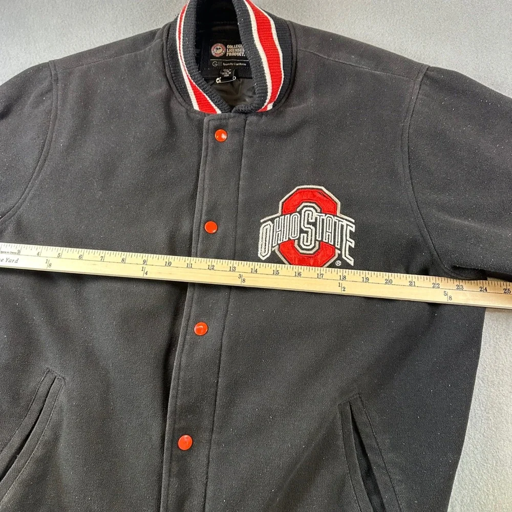 G-III Ohio State Buckeyes Varsity Bomber Jacket Mens Medium Black Red Wool Snap - Picture 3 of 9